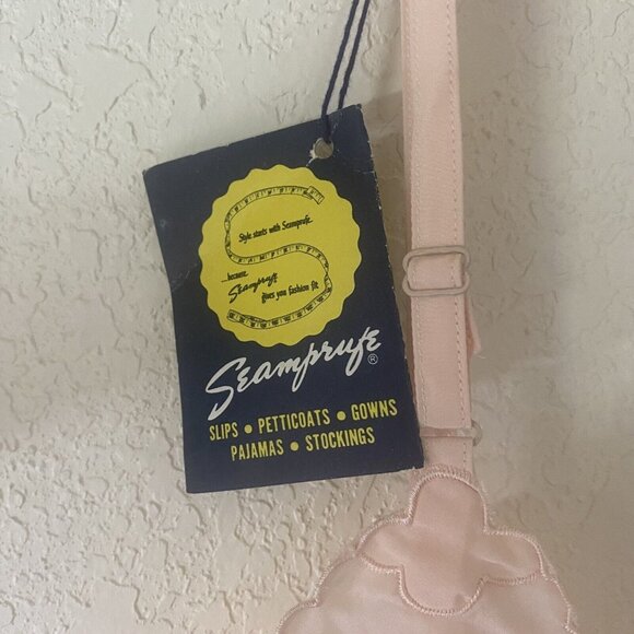 NOS Vintage Seamprufe Full Slip Womens Tall 34 Pink Lace Lingerie Midi READ - Picture 4 of 12